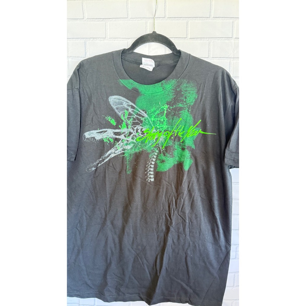 Story of the Year Band Shirt Mens Large Black Neon Green Dragonfly Graphic Tee